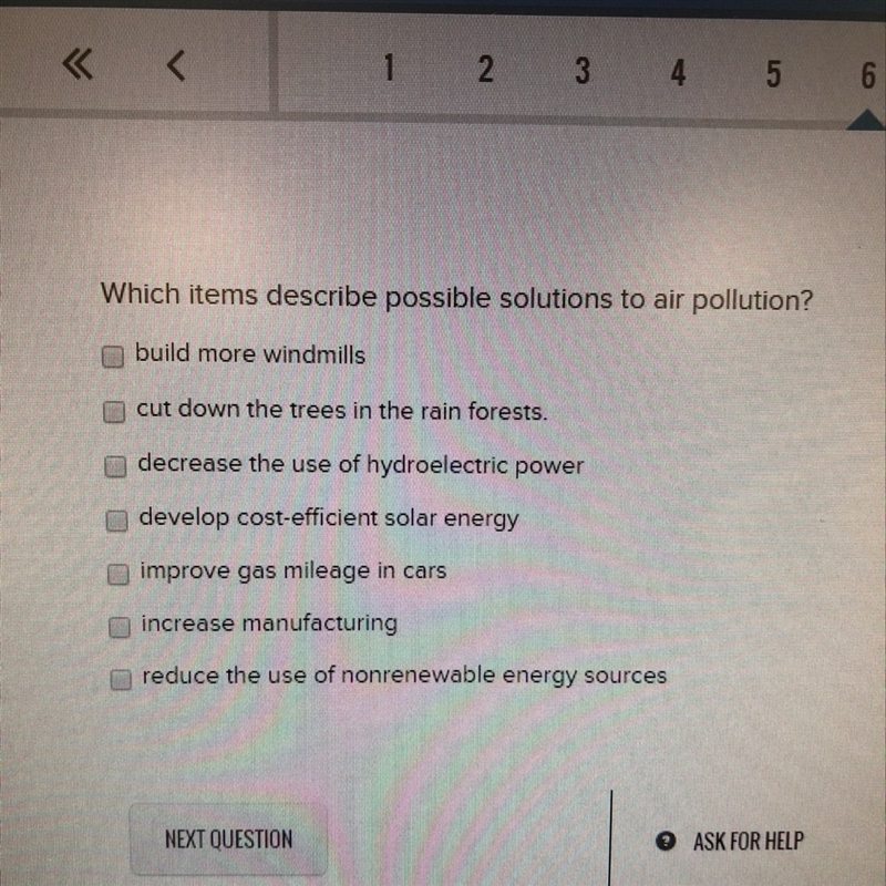 Wich items describe possible solutions to air pollution-example-1