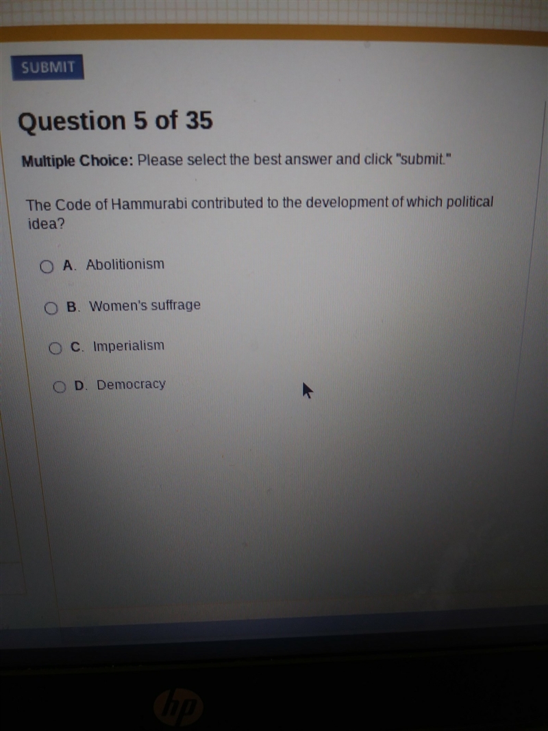 The code of Hammurabi contributed to the development of which political idea?-example-1