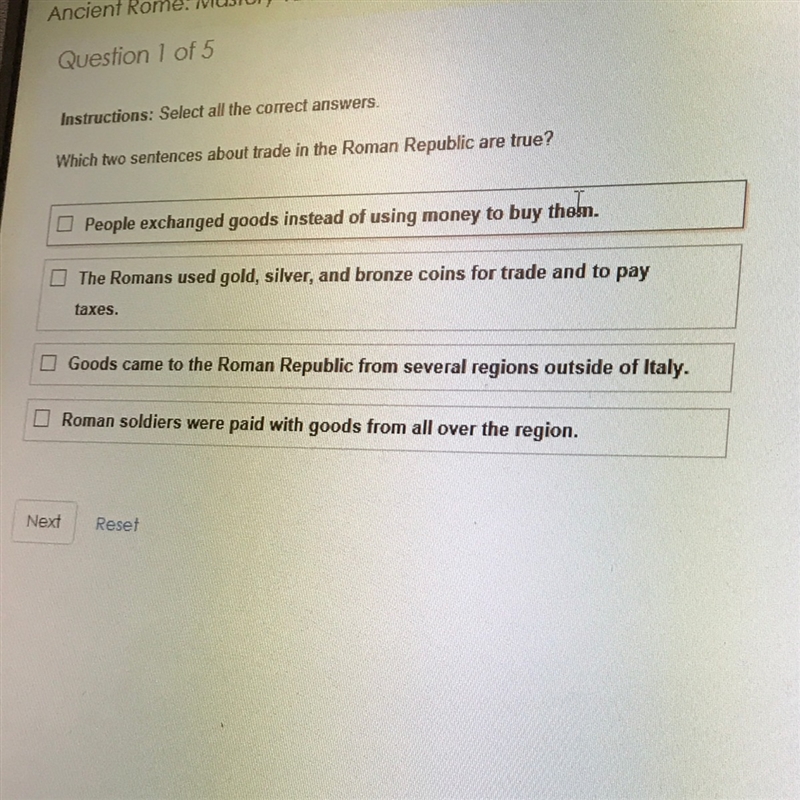 Which two sentences about trade in the Roman republic are true?-example-1