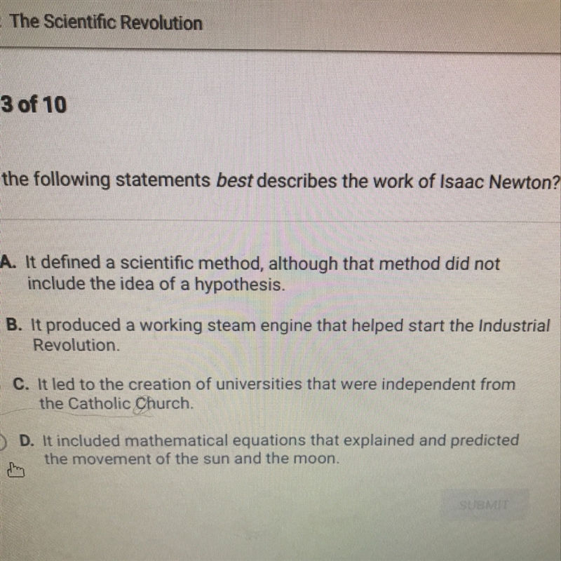 Which of the following statement best describes the work of Isaac Newton-example-1