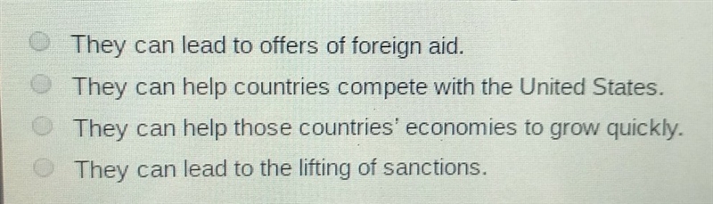 PLEASE HURRY!N Which best explains why international trade agreements are beneficial-example-1