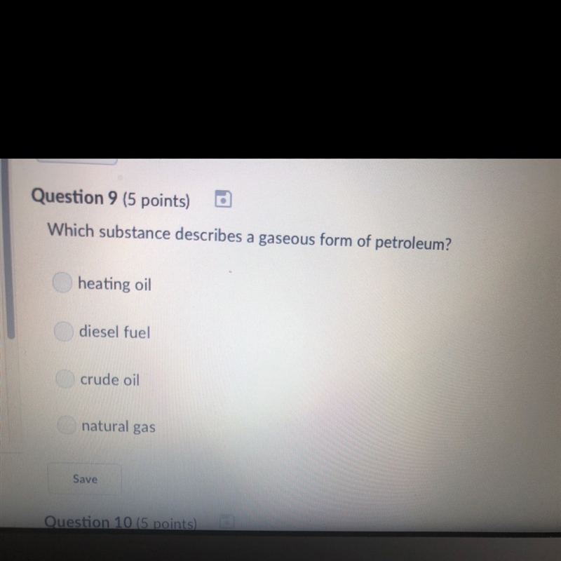 Which substance describes a gaseous form of petroleum-example-1