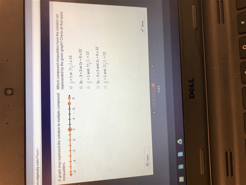 Which compound inequalities have the solution set represented by the graph? Check-example-1