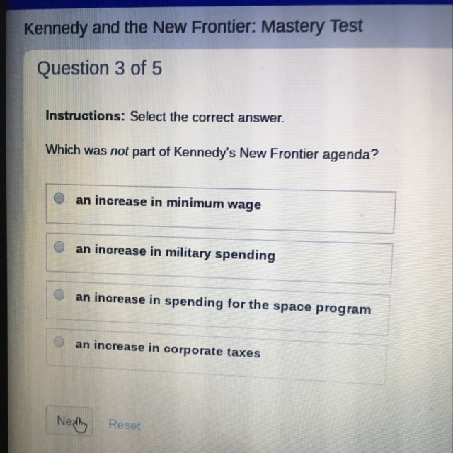 What was not part of Kennedy’s new frontier agenda-example-1