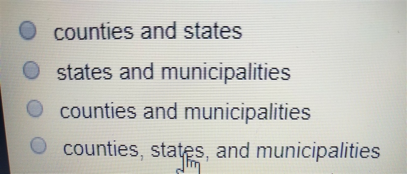 PLEASE HURRY!! Which of these levels of governments are categorized as local governments-example-1