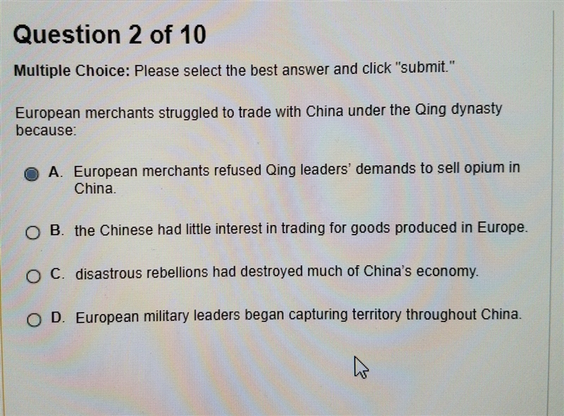 European merchants struggled to trade with China under the Qing dynasty because:-example-1