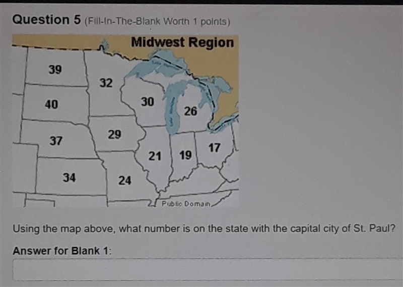 Using the map above, what number is on the state with the capital city of St. Paul-example-1