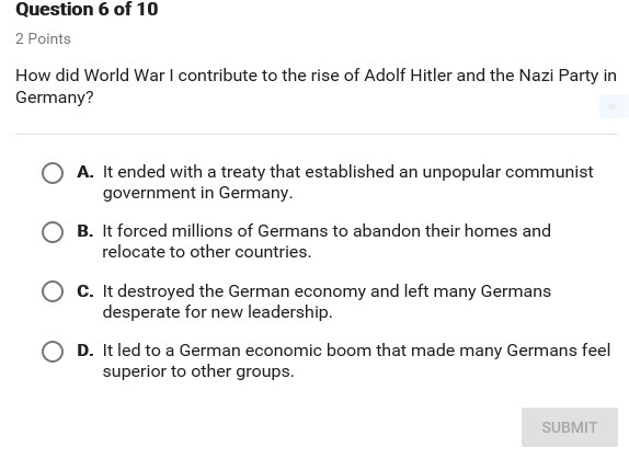 How did world war I contribute to the rise of adolph hitler and the nazi party in-example-1