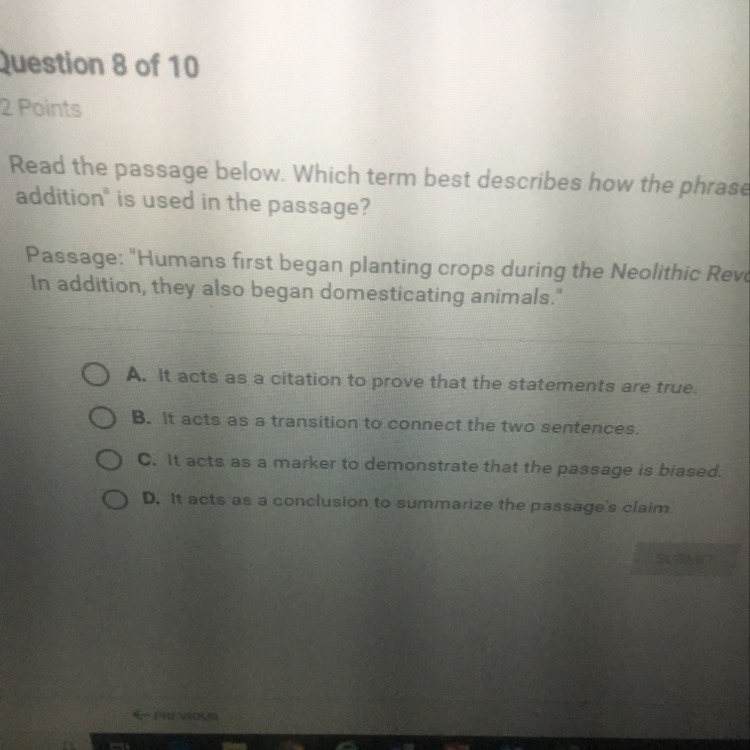 read the passage below .which term best describes how the phrase "in addition-example-1