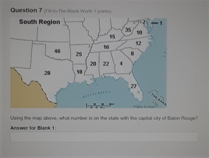 Using the map, what number is on the state with the capital city of Baton rouge-example-1