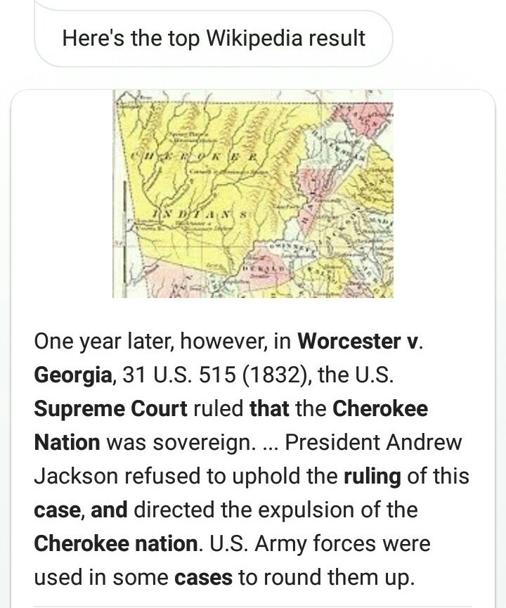 The Supreme Court case Worcester vs Georgia was a small victory for the Cherokee nation-example-1