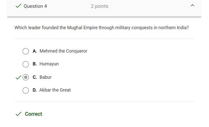 Which leader founded the mughal empire through military conquests in nothern india-example-1