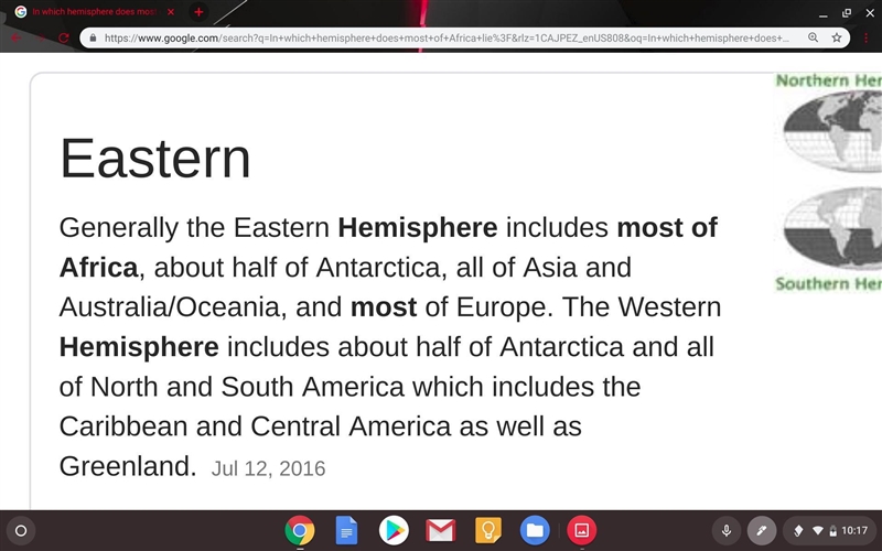 In which hemisphere does most of Africa lie?-example-1