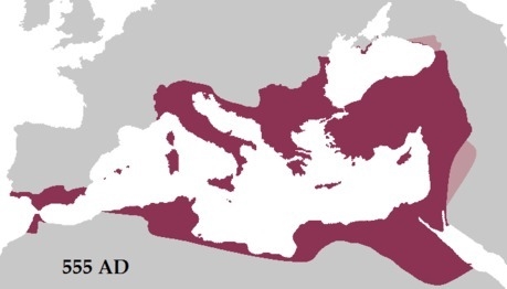 About how much larger at its height was the byzantine empire than at its smallest-example-1