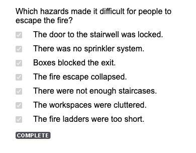 Which hazards made it difficult for people to escape the fire?-example-1