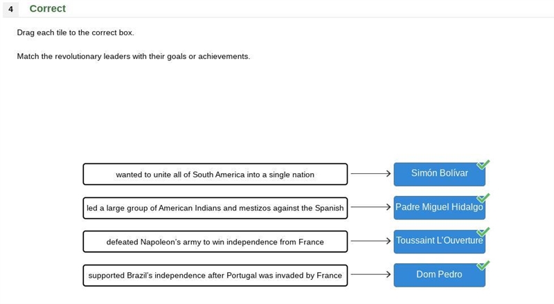 Match the revolutionary leaders with their goals or achievements. Tiles: Toussaint-example-1