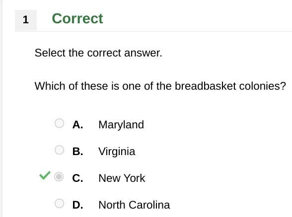 Which of these is one of the breadbasket colonies Maryland Virginia New York North-example-1