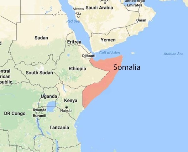 On the map above, Somalia is located at letter _____, and Sudan is located at letter-example-1