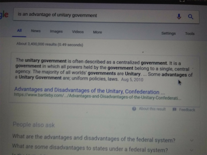 Is an advantage of unitary government-example-1