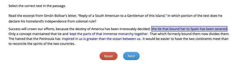 Read the excerpt from Simón Bolívar’s letter, “Reply of a South American to a Gentleman-example-1