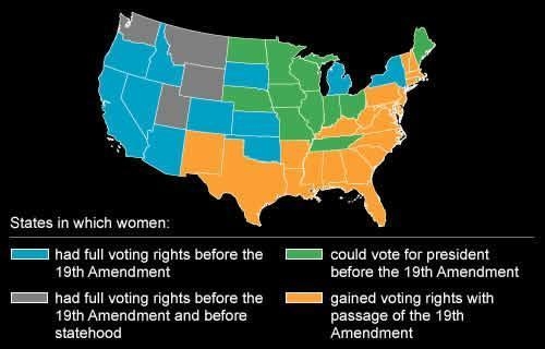 List five states that did not allow women the right to vote before the 19th amendment-example-1