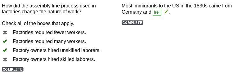 How did the assembly line process used in factories change the nature of work? Check-example-1