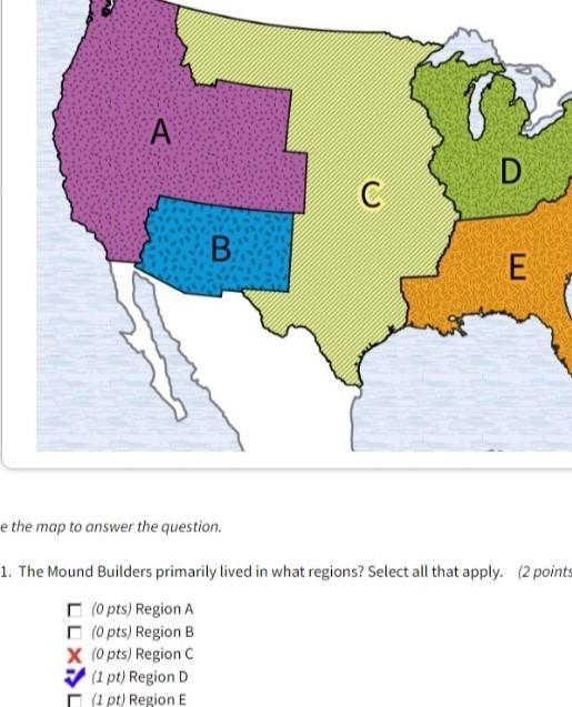 The Mound Builders primarily lived in what regions? Select all that apply. Region-example-1