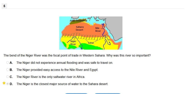 The bend of the Niger River was the focal point of trade in Western Sahara. Why was-example-1