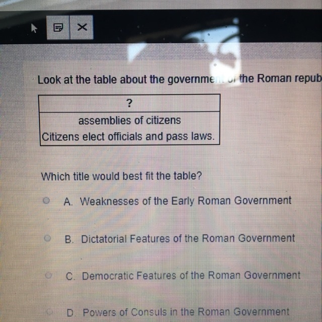 Look at the table about the government of the Roman republic Assemblies of citizens-example-1