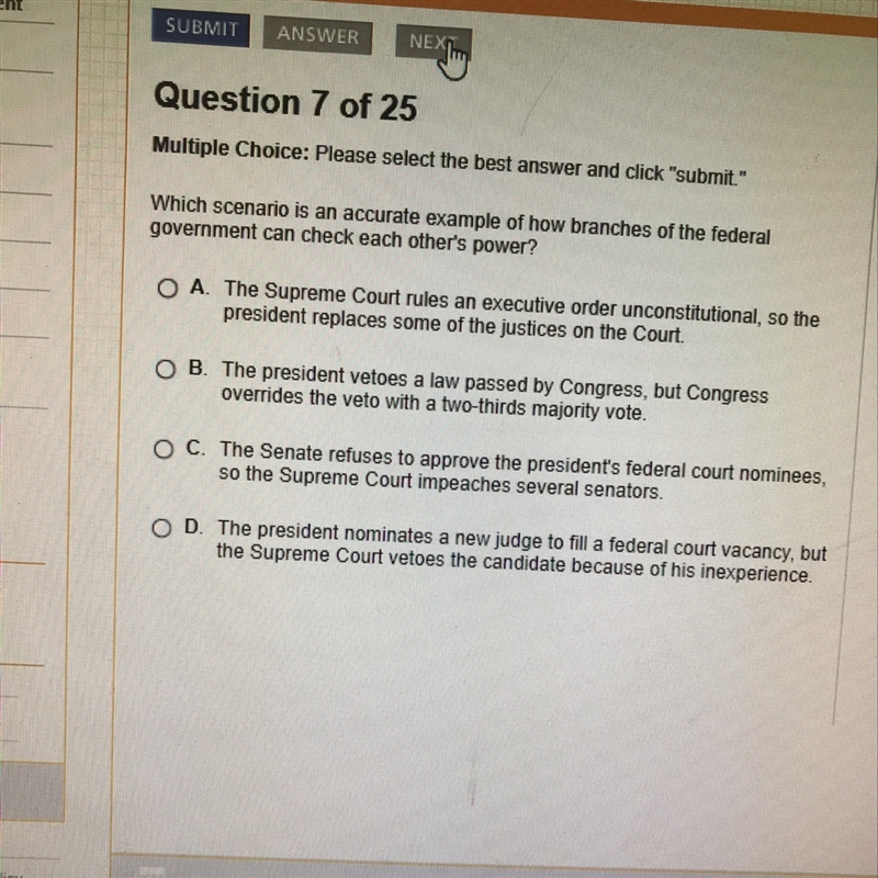 which scenario is an accurate example of how branches of the federal government can-example-1