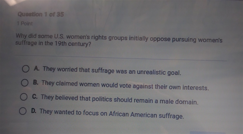 why did some U.S. women's rights groups initially oppose pursuing women's suffrage-example-1