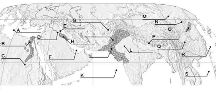 2. Label all of the following on the map below or write each name next to a letter-example-1