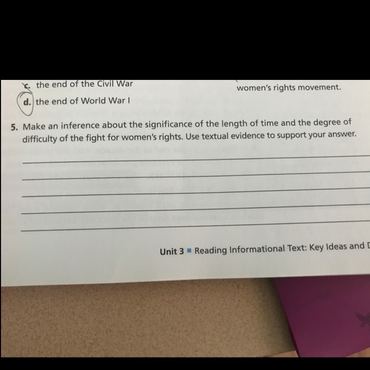 I need help with #5. The passage is about women fighting for their rights especially-example-1