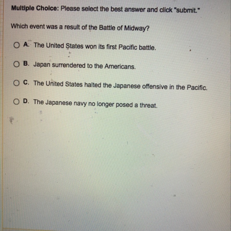 Which event was a result of the Battle of Midway?-example-1