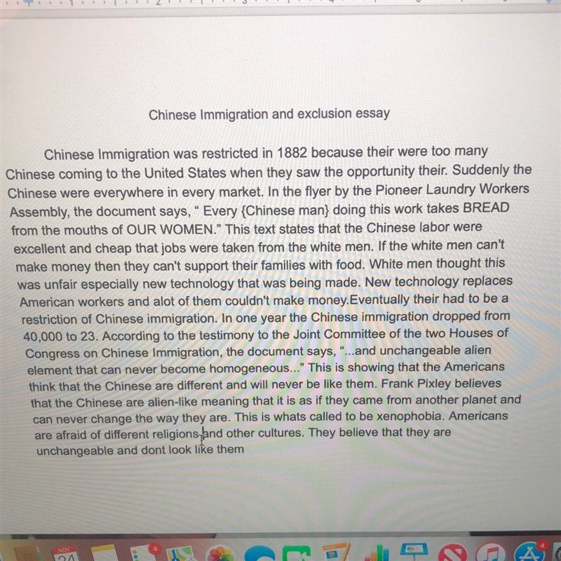 Why was the Chinese immigration restricted in 1882?....... This was my response and-example-1