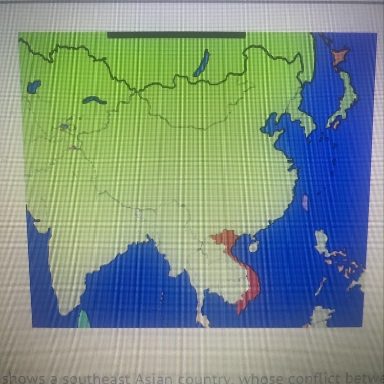 The area in red in the map shown shows a South east Asian country who is conflict-example-1