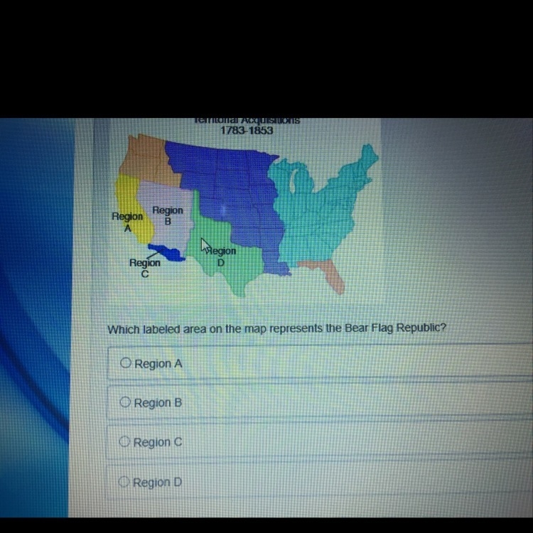 Which labeled area on the map represents the Bear Flag Republic?-example-1