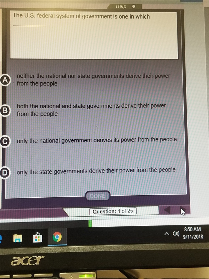 The U.S. federal system of government is one in which?-example-1