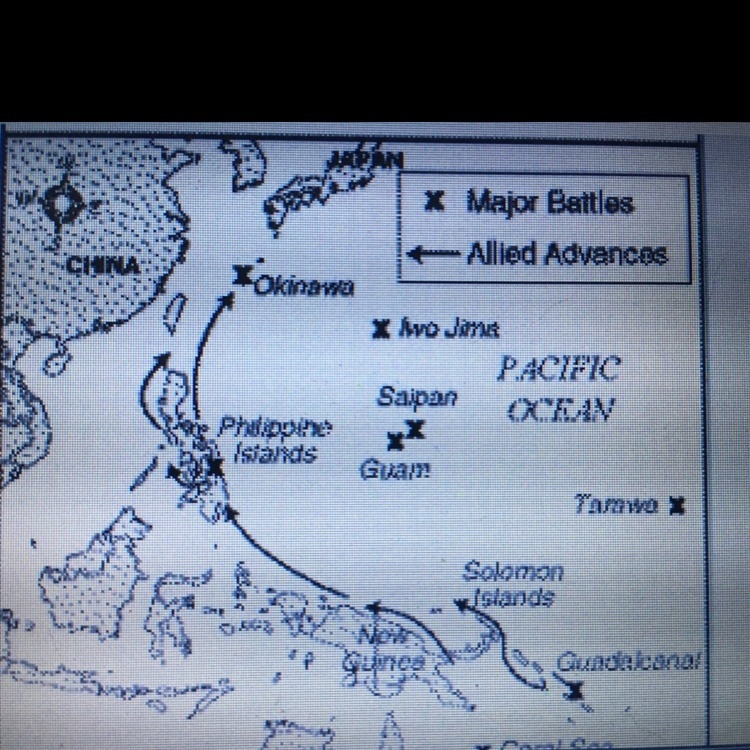 Which of the following statements is best supported by the map A) the Allies pacific-example-1