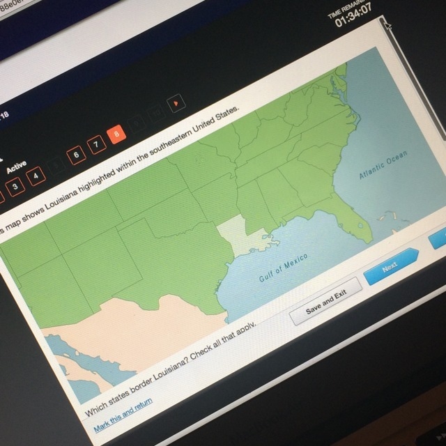 Which states border Louisiana? Tell me all that apply. A. Texas B. Mississippi C. Alabama-example-1