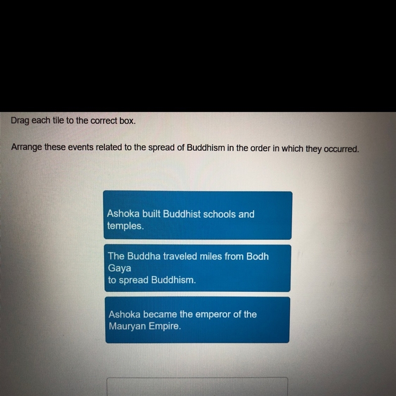 Arrange these events related to the spread of Buddhism in the order in which they-example-1