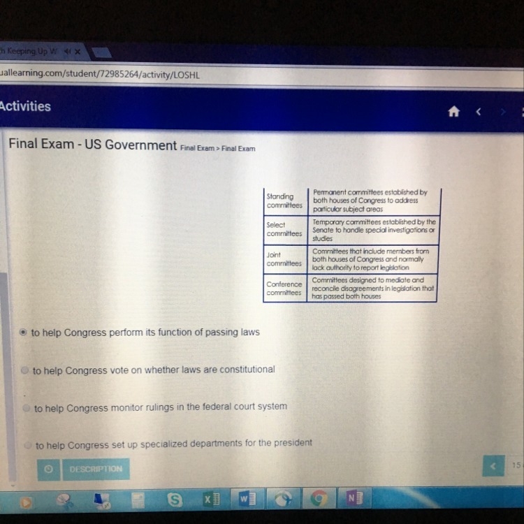 Based on the table what is the purpose of congressional committees?-example-1