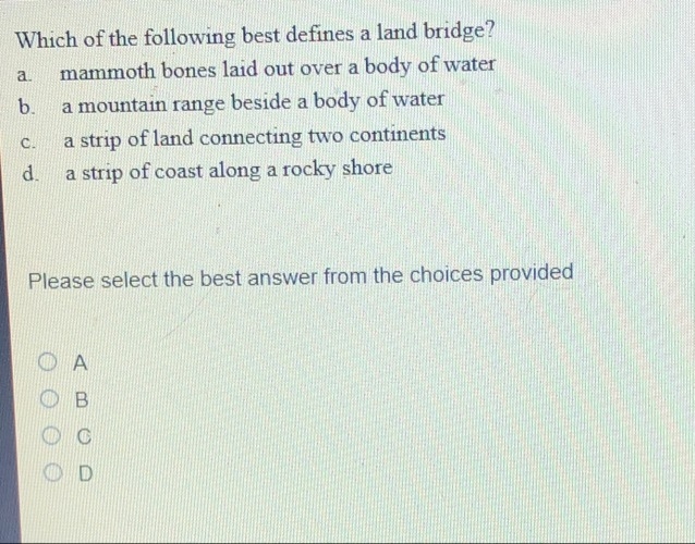 Help please! What is a land bridge???-example-1