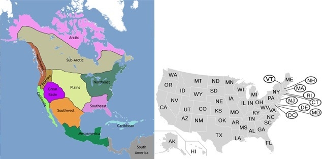 Based on the maps, which state listed below was located in the Southwest Native American-example-1