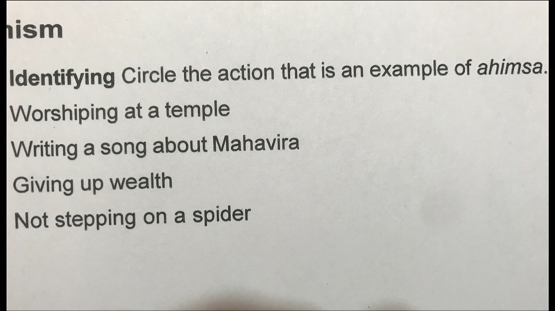 Circle the action that is an example of ahimsa.-example-1