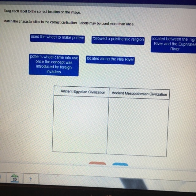 Match the characteristics to the correct civilization labels may be used more then-example-1