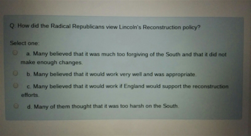 How did the radical republicans view Lincoln's reconstruction policy?-example-1