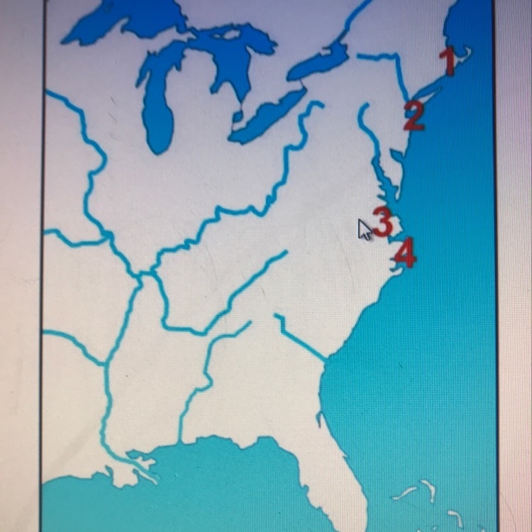 Which number represents the lost colony of Roanoke A) 1 B) 2 C) 3 D) 4-example-1