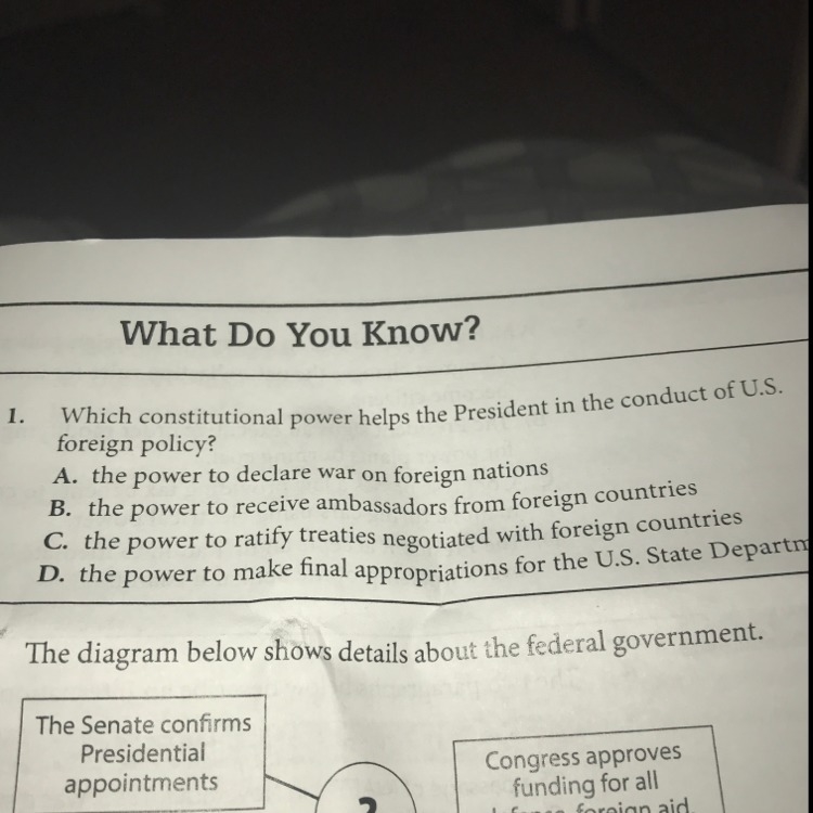 Which constitutional power helps the president and the conduct of US foreign Policy-example-1