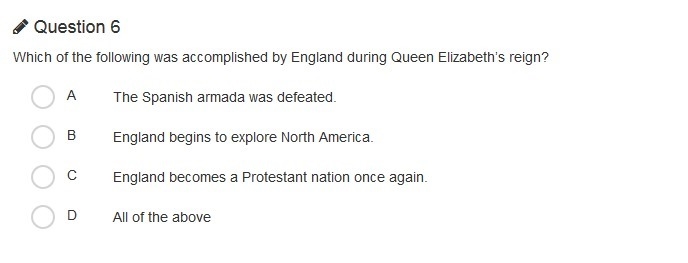 Which of the following was accomplished by England during Queen Elizabeth’s reign-example-1